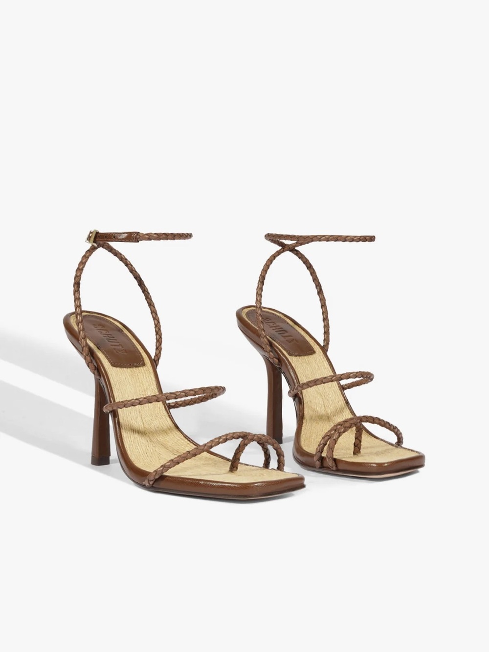 SCHUTZ Brown Braided Strap Stiletto Sandals